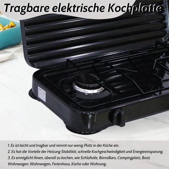 Borvat® - Vrijstaande Gaskookplaat - Voor Thuis, Buiten of Camping - Los Gasfornuis - Kampeerkooktoestellen - 2-Pits - Zwart van Merkloos — afbeelding 4