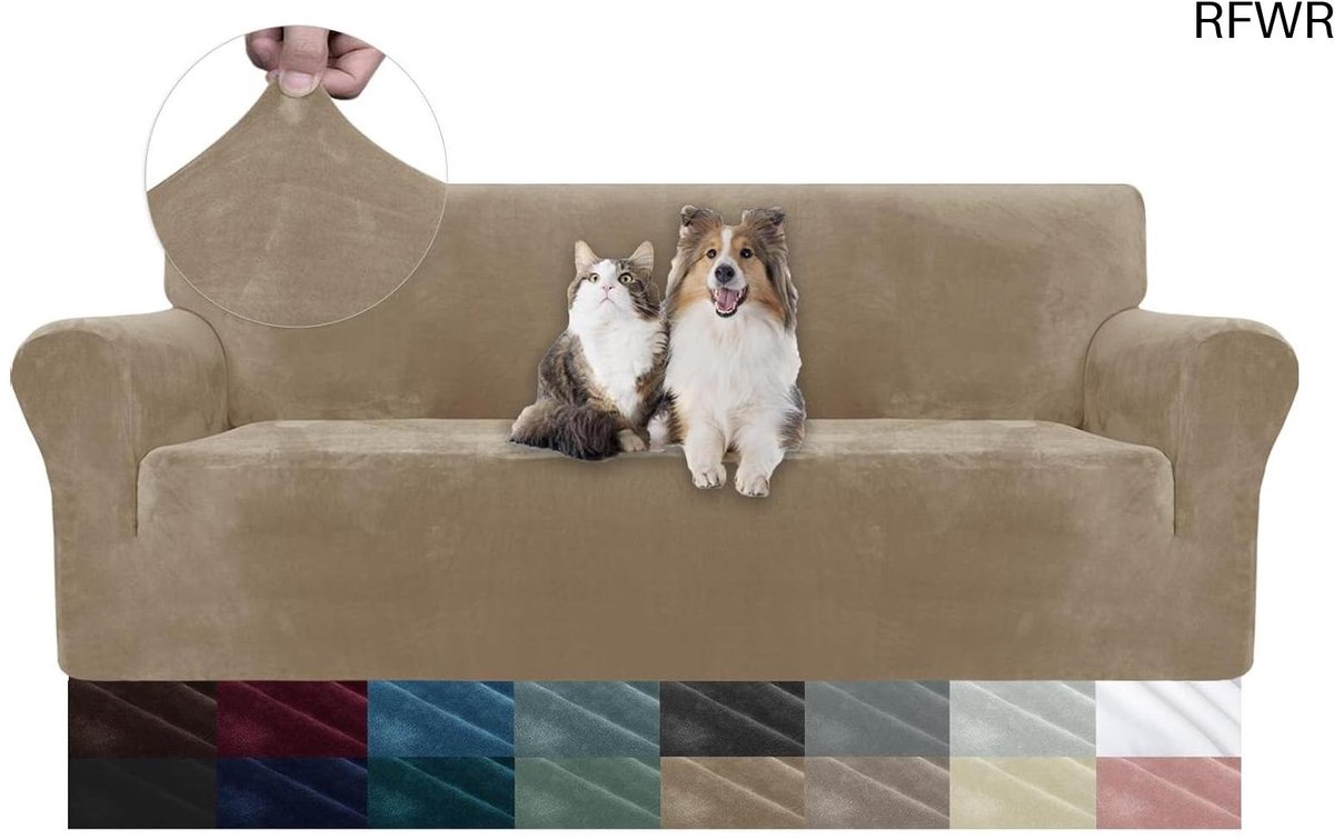 RFWR® Stretch Bankhoes voor 3 Zits Sofa - Fluwelen, Krasbestendig en Comfortabel