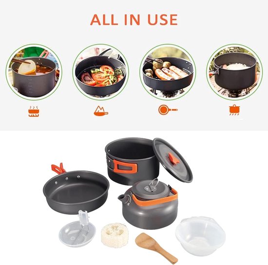 SMH LINE® Camping kookgerei set - Pannenset - Aluminium - 10 delig - Camping Pannenset van Merkloos — afbeelding 3
