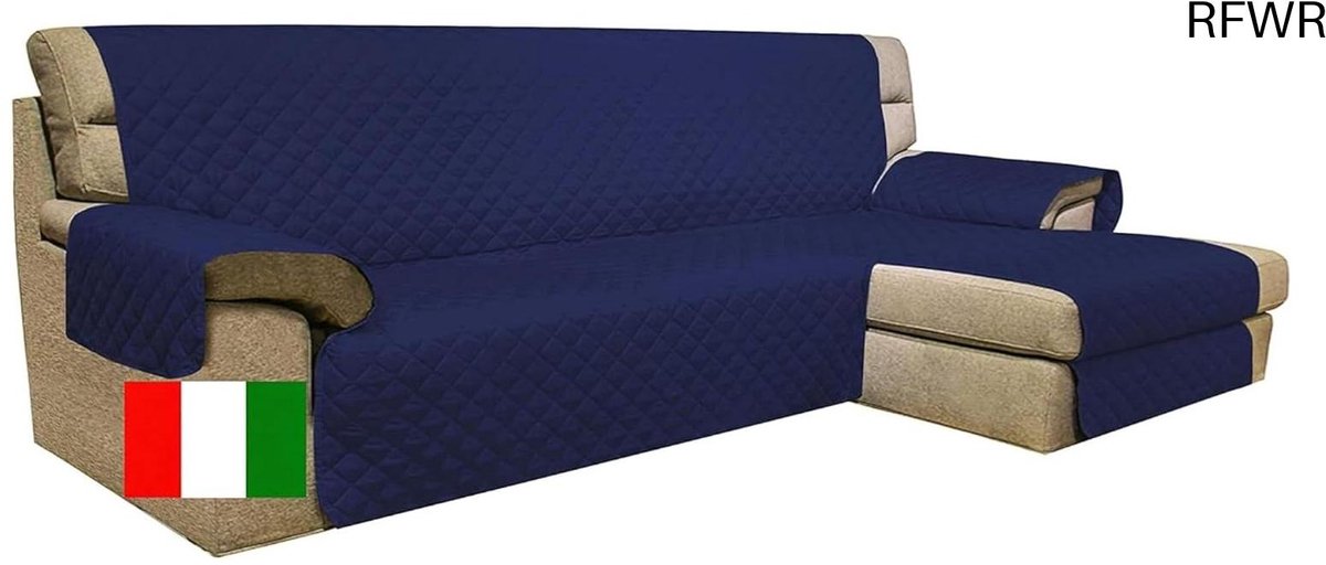 RFWR 2-zits hoekbankhoes met schiereiland - Waterdicht, Antislip en Vlekbestendig - Universele bescherming voor L-vormige banken - Blauwe bankhoezen