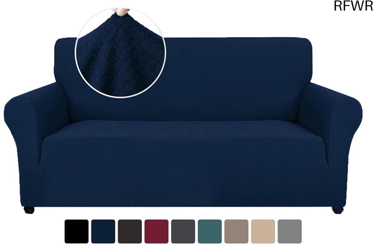 RFWR Rekbare Bankhoes 2 Zits - Universale Sofahoes, Krasbestendige Meubelhoes, Antislip en Machinewasbaar, Ideaal voor Huizen met Huisdieren Marineblauw