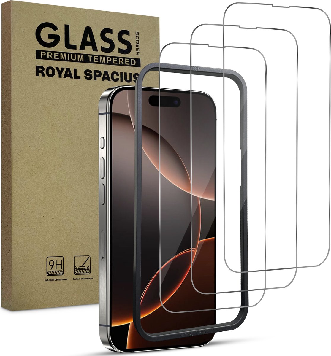 3 Stuks Screenprotector geschikt voor iPhone 16 pro - Met Uitlijn tool - Gehard Beschermglas - Tempered Glass Screen Cover