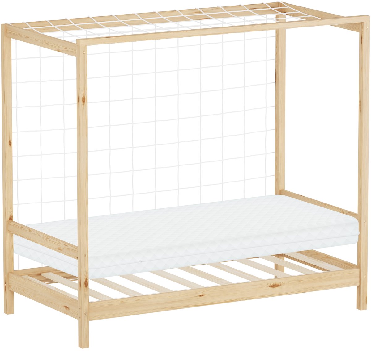 ml-design voetbal kinderbed peuterbed 80x160 cm naturel inclusief matras H:10 cm lattenbodem net massief grenenhouten bedframe valbeveiliging dakconstructie jeugdbed speelbed vloerbed juniorbed voor jongens en meisjes Beige