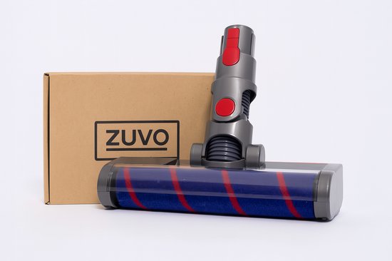 Zicht op een ZUVO stofzuigerborstel met zachte rol en een doos met het ZUVO logo.