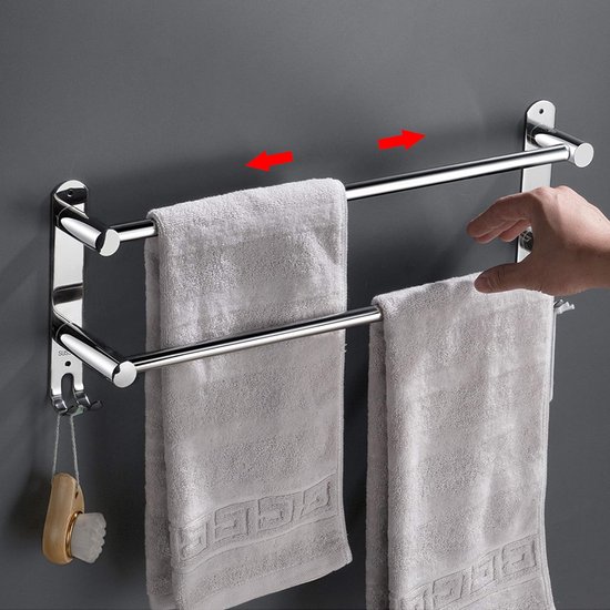 Handdoekenrek voor aan de muur - Roestvrij staal - Uittrekbaar - 2