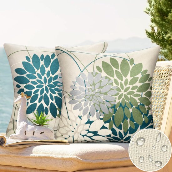 Foto: Zomerkussenhoezen waterdicht set van 2 blauwgroen