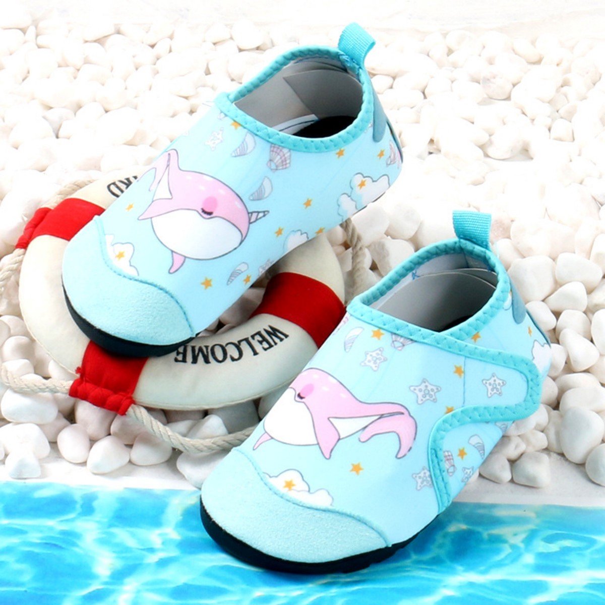 Kinderwaterschoenen - snel drogende blotevoeten strandschoenen - antislip kinderstrandschoenen met dikke zool - zacht en duurzaam - geschikt voor stranden, zwembaden en vakanties aan zee - kaartcode om een ​​maat groter te kopen - maat 25-26