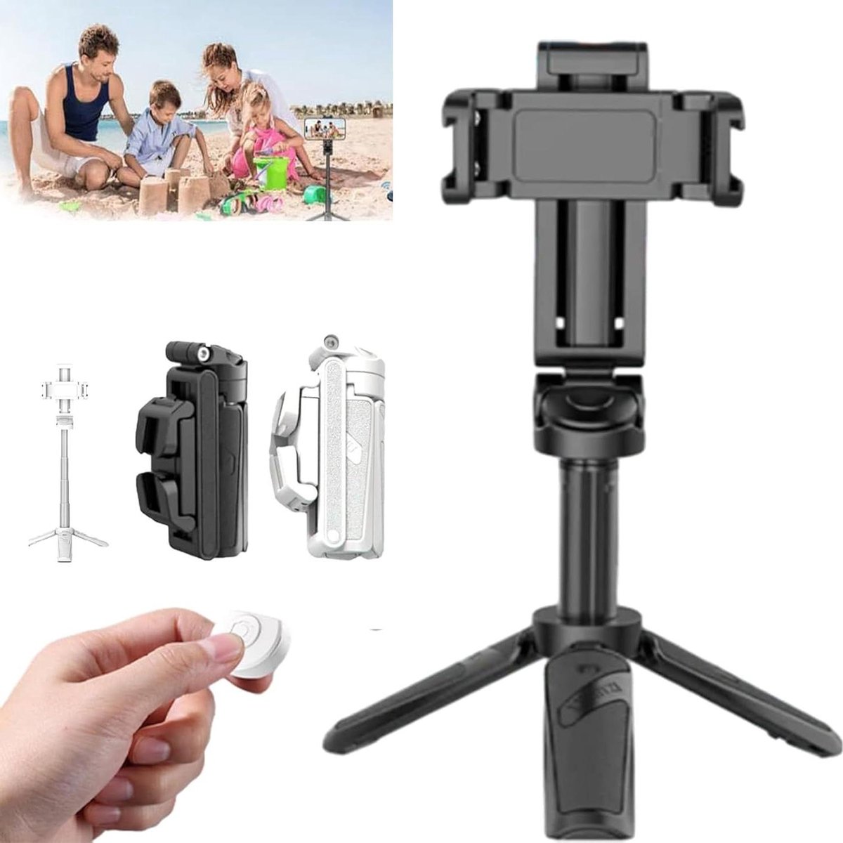 Allecto Plus - 360 graden Pocket Statief voor Vlogger en Selfie Stick - Verstelbaar en Draagbaar - Zwart