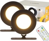 2x Applique LED Latium Rechargeable avec Télécommande et Fonction Minuterie pour Intérieur - Rechargeable par USB - Sans Fil - Batterie - Dimmable - Veilleuse - Chambre - Salon - Rotation 360º - Zwart