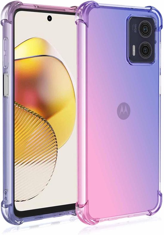 Foto: Case voor smartphone ultradun schokbestendig transparant hoesje in blauw roze beschermhoes met anti vingerafdruk voor motorola moto g73 5g beschermt je telefoon tegen krassen en stoten 