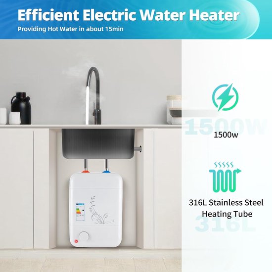 Ondertafelboiler, 1500 W, warmwaterboiler, 6 l, 30-65 °C