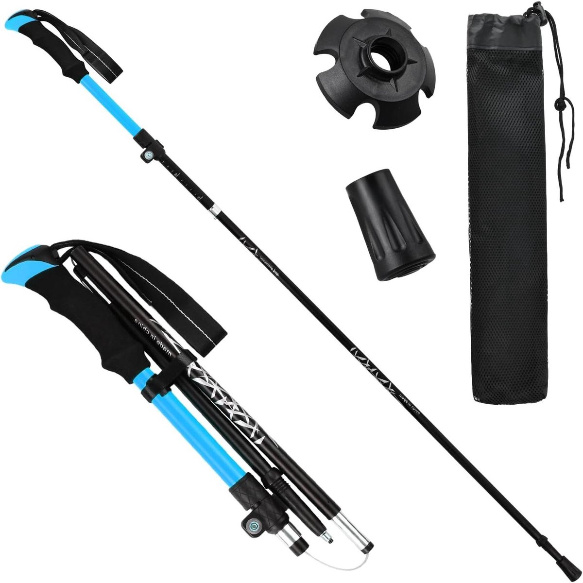 Allecto Plus - 2 stuks inklapbare telescopische trekkingstokken voor wandelen bergbeklimmen trail - Aluminium - EVA handvat - 113-138 cm