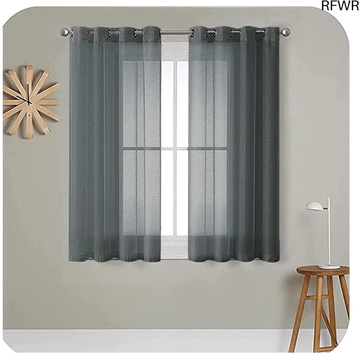 RFWR Transparante voilegordijnen 140 x 122 cm, 2 panelen met zeilringen voor slaapkamer en woonkamer Wit
