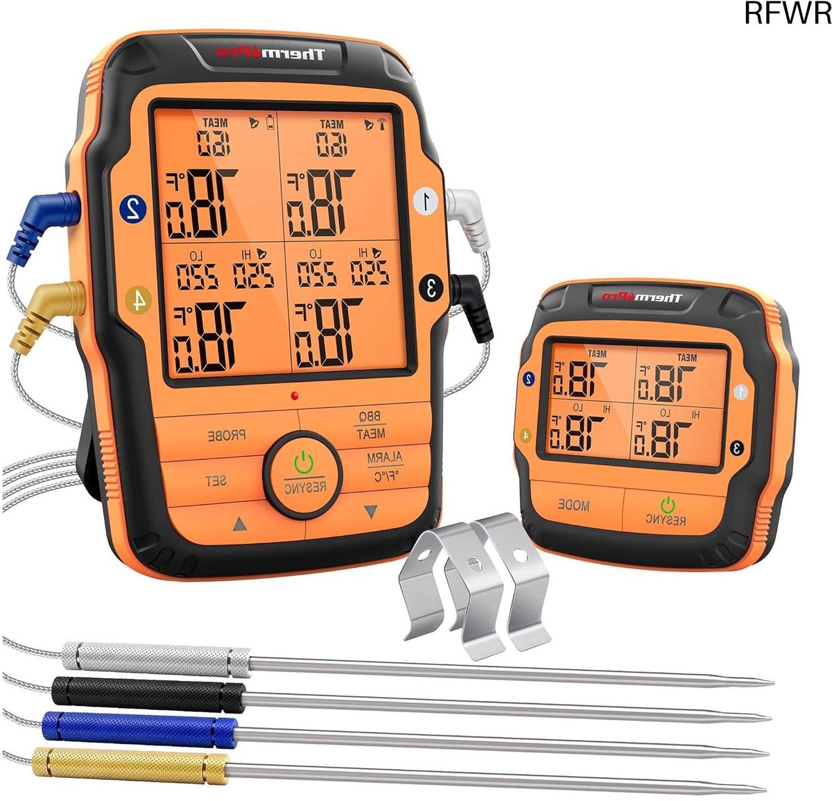 RFWR® Draadloze Grillthermometer met 4 Sondes voor BBQ en Koken