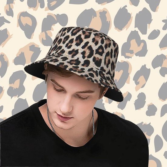 Allecto Plus - Bob pêcheur motif léopard, chapeau de soleil pliable unisexe d'été - Marron - Idéal pour les vacances et le shopping - Taille unique