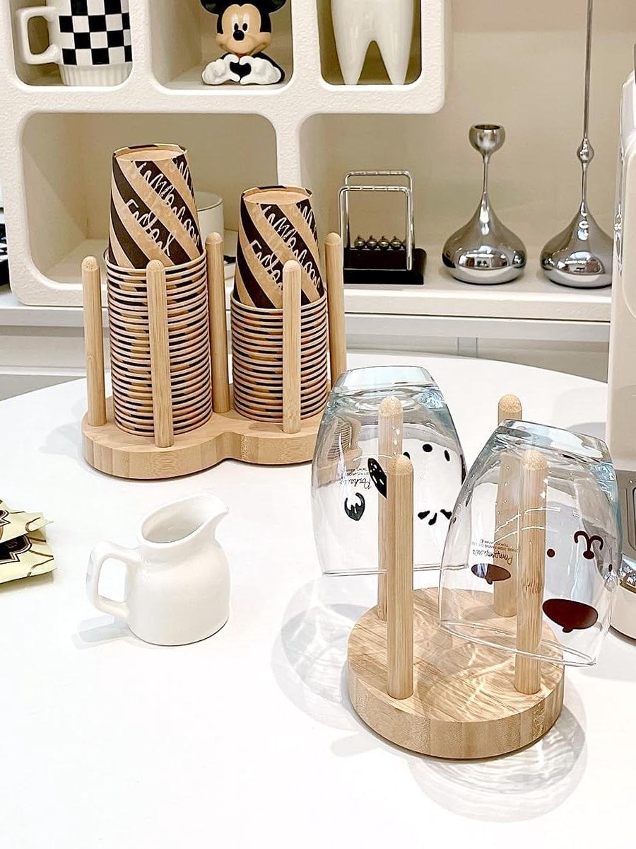 Houten Mokhouders Boom - Opknoping Antislip Houten Bekerhouder - Koffiekophouder Voor Thuis en Hotel - Natuurlijke Milieubescherming - 6 Kopjes - Praktische Bekerdispenser