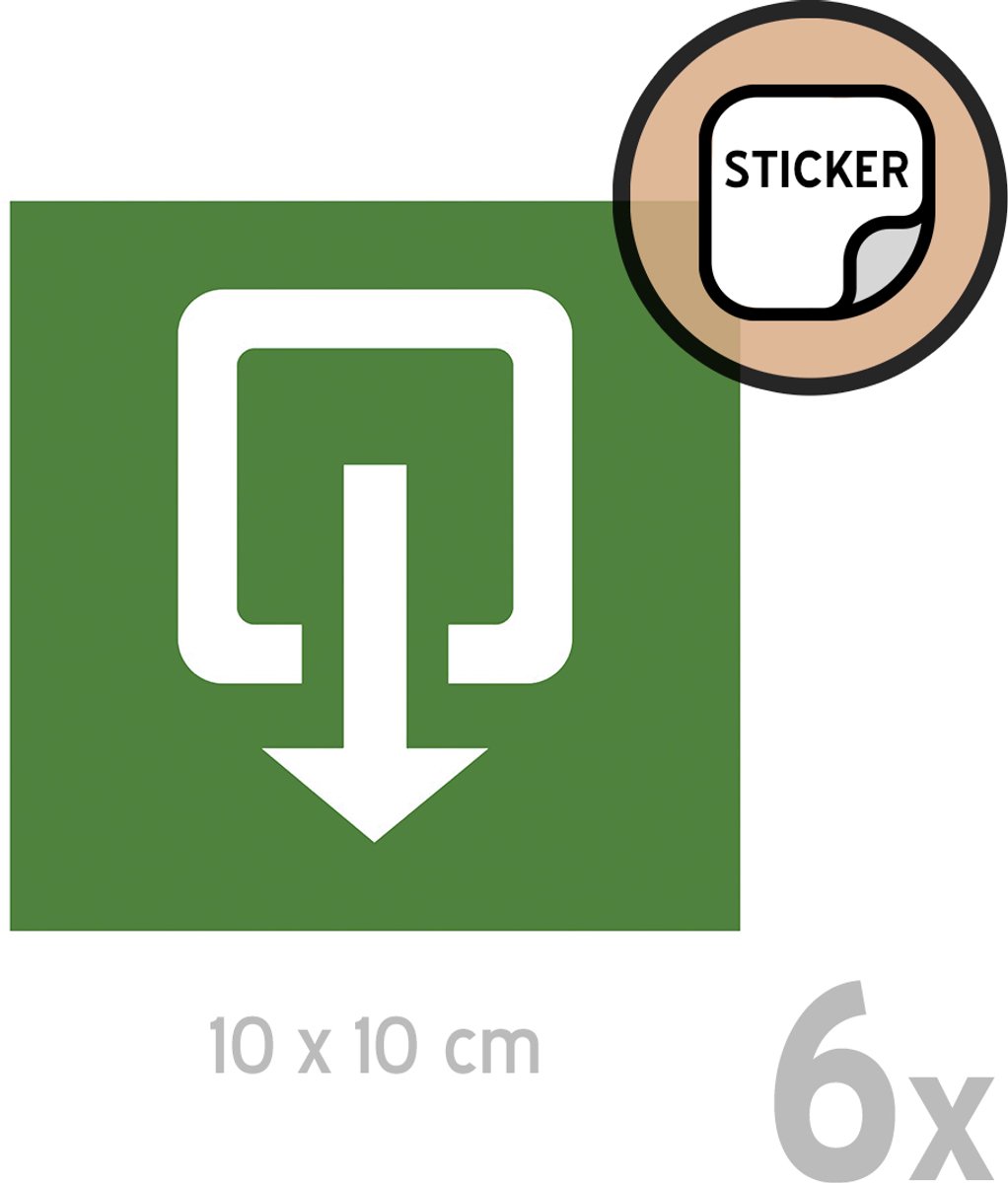 Pictogram/ stickers (6x) | Nooduitgang met pijl | 10 x 10 cm | Noodgeval | Brandbeveiliging | Groen | Nood | Calamiteit | Noodpictogram | Noodsituatie | Wettelijke verplichting | Sticker | 6 stuks