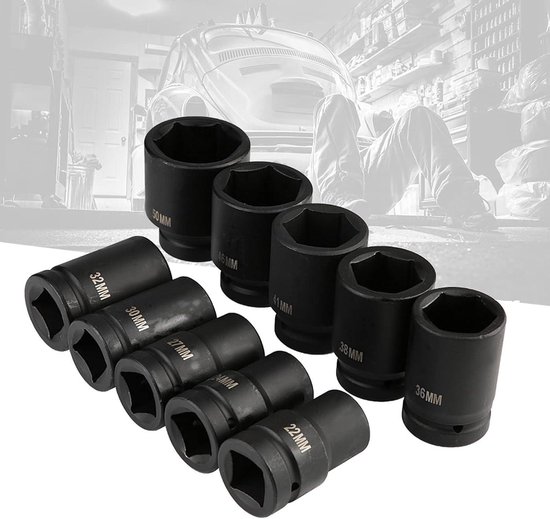 Allecto Plus - 10-delige set 1 Inch Metrische Diepe Slagdoppen met
