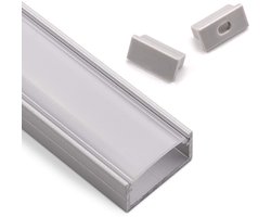 LED Alu Profiel-PH1 (2000 x 18 x 8,5 mm) voor breed LED Stripes tot 16 mm (bijv. voor Philips Hue LightStrip) AufbauProfiel met opaal gekleurd afdekking met eindstuk SO-TECH®