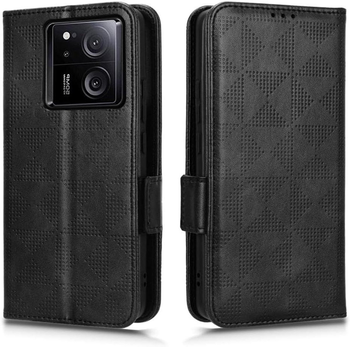 Lederen hoes voor smartphone - premium folio telefoonhoes met magneetsluiting en kaartenvak, zwart