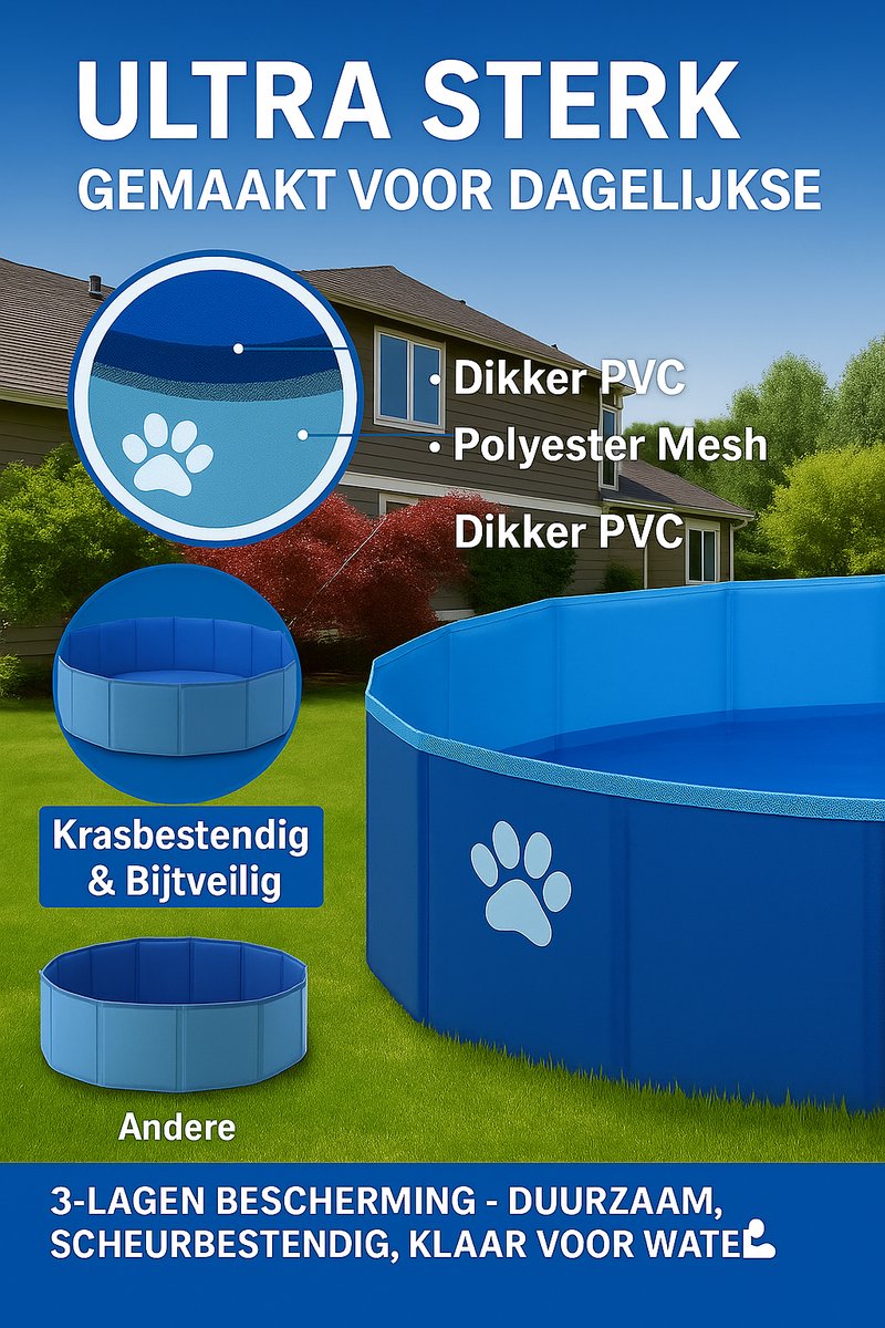 Hondenzwembad 120 cm - opvouwbaar hondenbad - zwembad voor honden - blauw - verkoelend plonsbad - zonder luchtpomp thumbnail 8