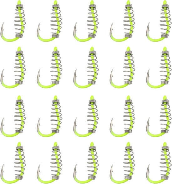 Lot de 20 hameçons de pêche à ressort avec ressort en métal, hameçons de pêche pivotants en fil de fer barbelé pour appâts Power pour truites et carpes