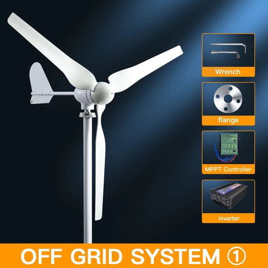 Foto: Windturbine windmolen windturbine generator windenergie off grid systeem 48v 2000w 3 bladen horizontale windmolen met mppt controller omvormer voor huis