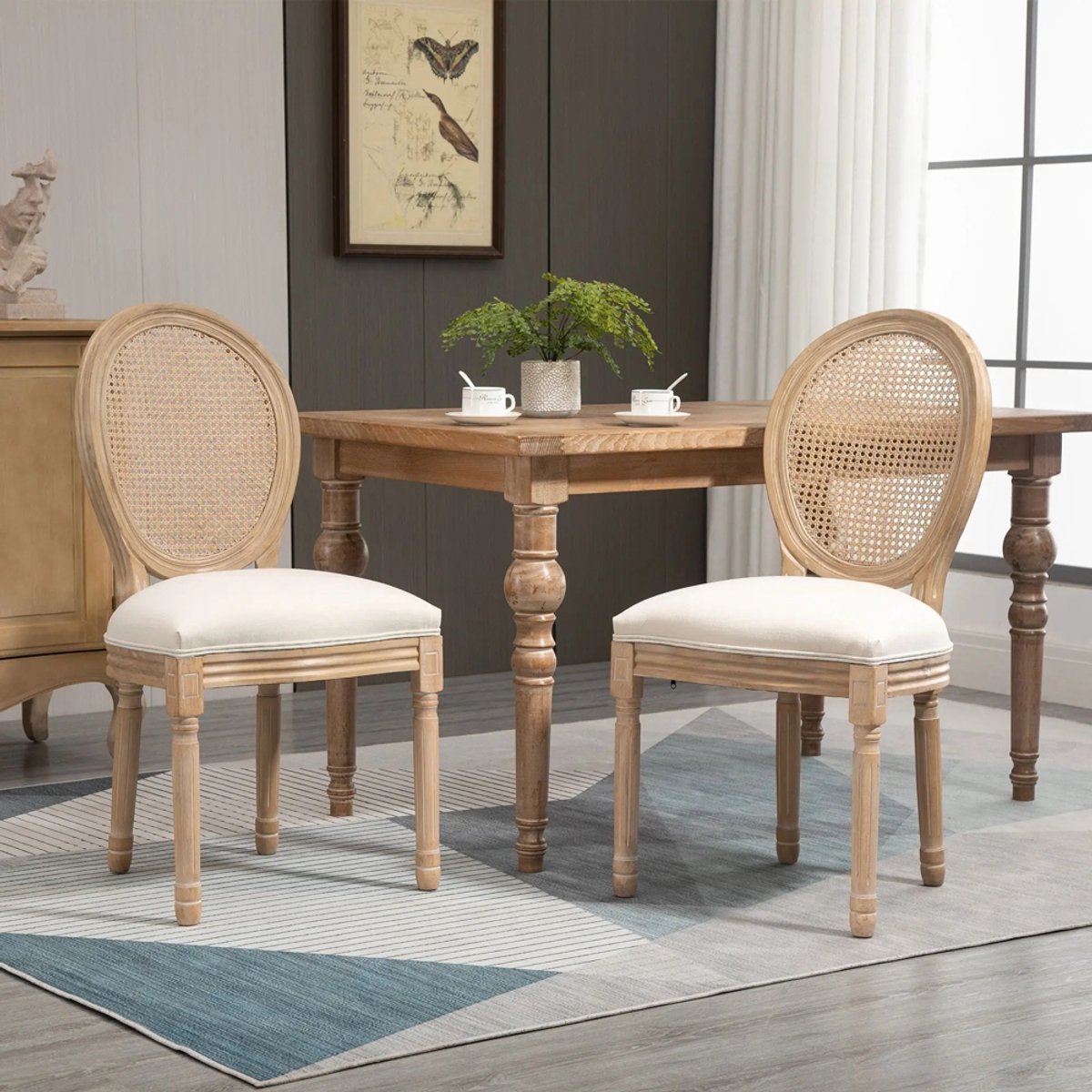 Sweiko Eetkamerstoel - Set van 2 - Gestoffeerde stoelen - Massief houten poten - Crèmewit