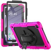 Étui avec protecteur d'écran intégré adapté au Samsung Galaxy Tab A9 Plus | Comprend une dragonne et une bandoulière rotatives à 360° | Protection extrême | Idéal pour une utilisation professionnelle | Rose