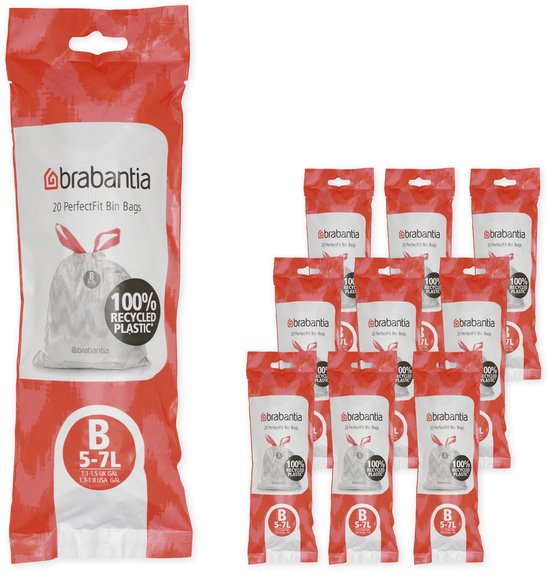 Brabantia PerfectFit Vuilniszakken - 5 l - Code B - 10 rollen x 20 stuks