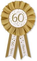 LUQ – Rosette 60 Jaar Jarig – Goud-Wit – Luxe Verjaardag Pin – Birthday Feest Accessoire – Broche – Direct Opspeldbaar