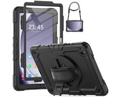 Hoes met ingebouwde Screenprotector Geschikt voor Samsung Galaxy Tab A9 Plus | Inclusief 360° Draaibare Handriem en Schouderriem | Extreme bescherming | Ideaal voor zakelijk gebruik | Zwart
