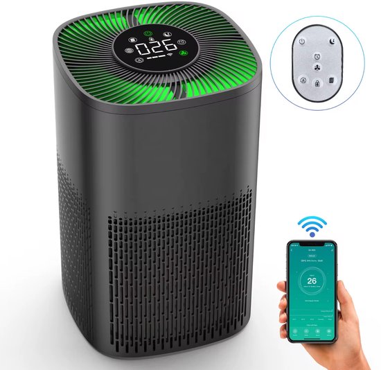 Smart Air Purifier DN-905 - Luchtreiniger met HEPA-filter - Voor Baby & Slaapkamer - Stil (≤ 65 dB) - App & Afstandsbediening - 36 m² Dekking - Zwart