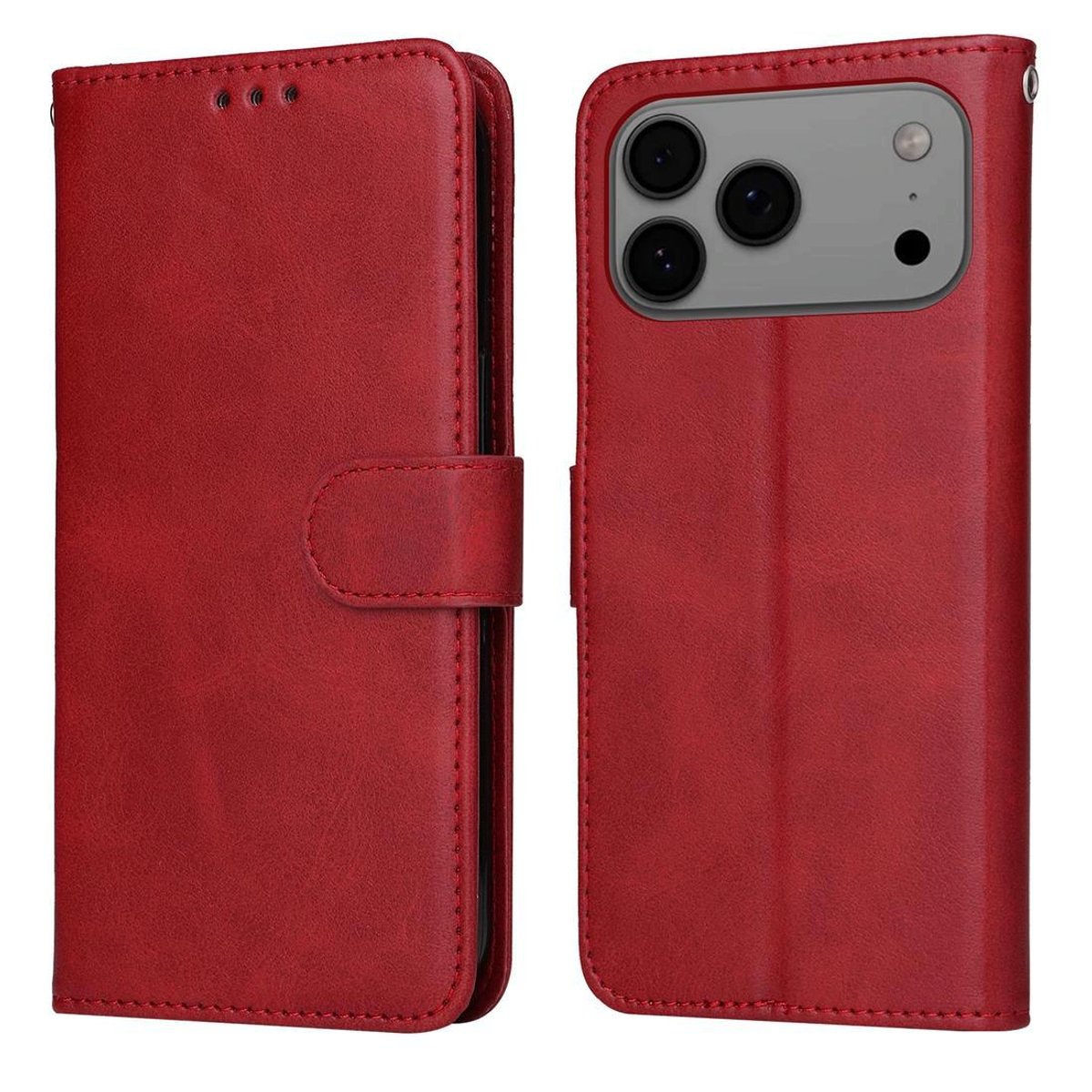 Mobigear Telefoonhoesje geschikt voor Apple iPhone 17 Pro Max Hoesje | Mobigear Wallet Bookcase Portemonnee | Pasjeshouder voor 3 Pasjes | Telefoonhoesje voor Pinpas / OV Kaart / Rijbewijs - Rood