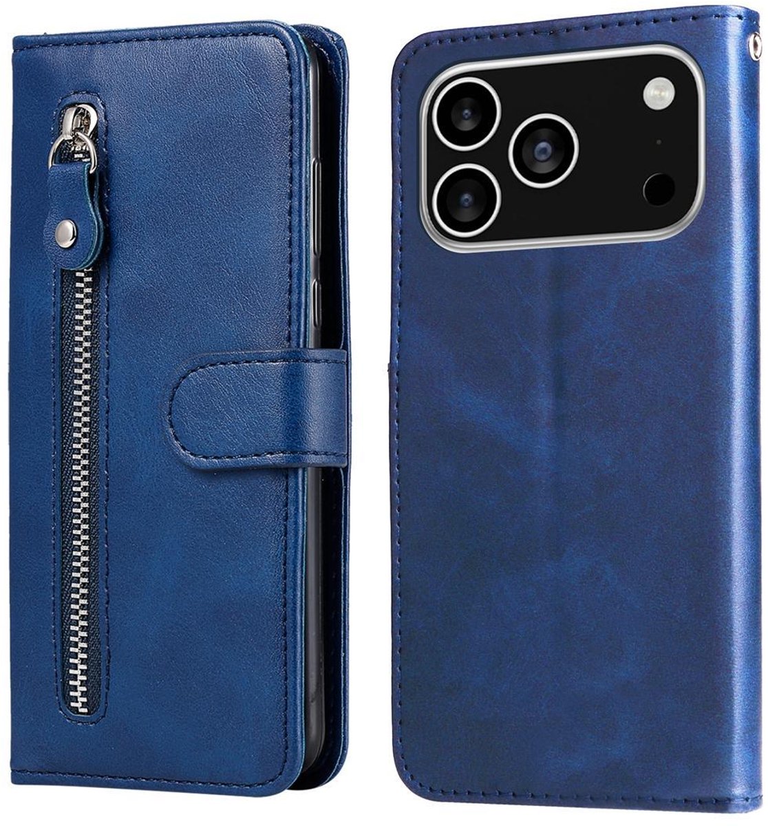Mobigear Telefoonhoesje geschikt voor Apple iPhone 17 Pro Hoesje | Mobigear Zipper Bookcase Portemonnee | Pasjeshouder voor 3 Pasjes | Telefoonhoesje voor Pinpas / OV Kaart / Rijbewijs - Blauw