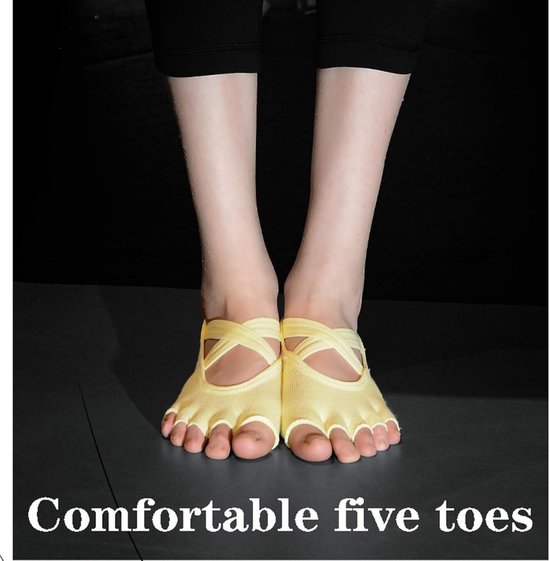 2 paar antislip Pilates-sokken - Yoga Sokken voor dames - Ademende sportsokken met grip - Yogasokken met gespleten teen - Dubbele kruisband antislip vloersokken - Perfect voor ballet, pilates en yoga — afbeelding 3