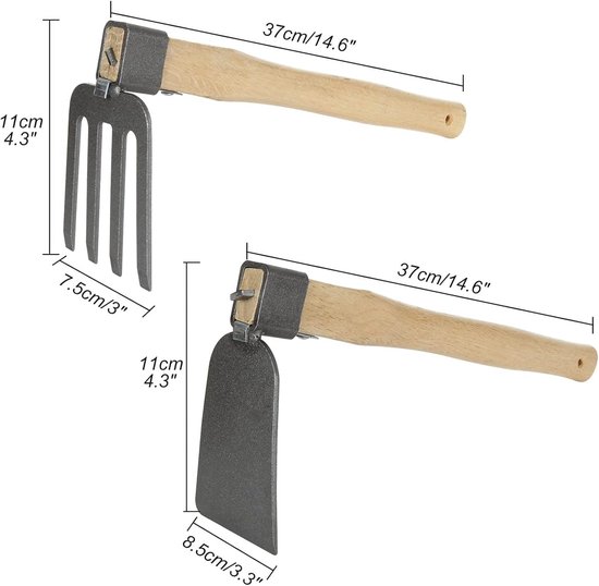 2 stuks (1 stuk tuinschoffel, 1 stuk tuinhark), schoffel, tuingereedschap met houten handvat, tuinschoffel en hark voor het losmaken, graven, wieden, zaailingen verplanten en kweken van Merkloos	 — afbeelding 5