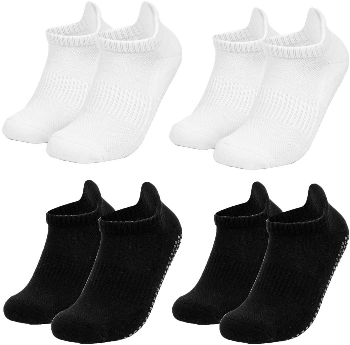 4 paar antislip yogasokken - badstof katoenen sokken - verdikte zweetabsorberende en anti-geur sokken - met antislipfunctie - geschikt voor Pilates, ballet, ballet, op blote voeten, ziekenhuis antislipsokken - unisex (L, 43-46)