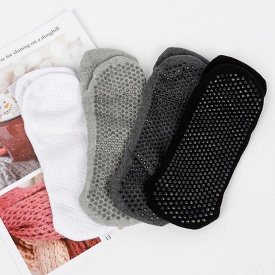 4 paar antislip yogasokken - badstof katoenen sokken - verdikte zweetabsorberende en anti-geur sokken - met antislipfunctie - geschikt voor Pilates, ballet, ballet, op blote voeten, ziekenhuis antislipsokken - unisex (L, 43-46) van Merkloos — afbeelding 3