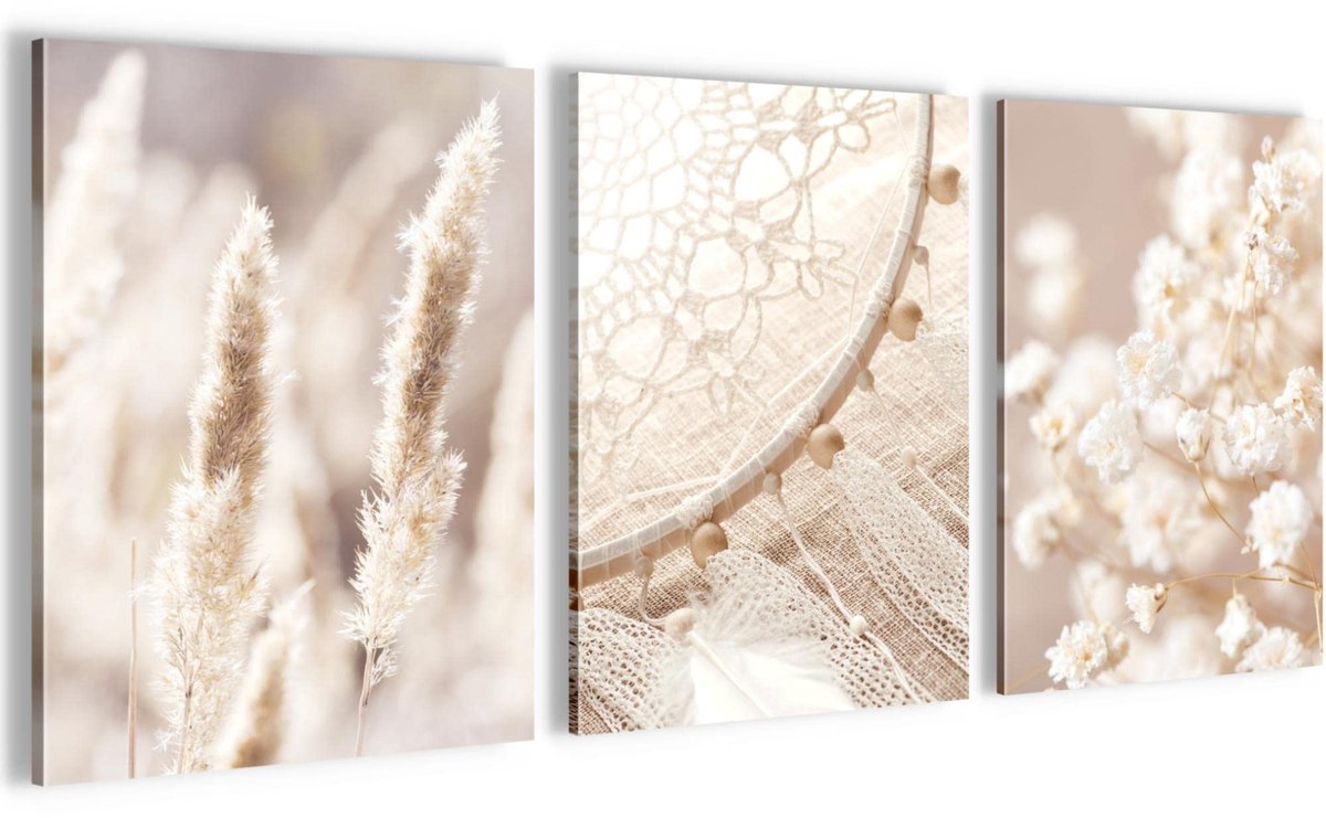 Ibenzoa Set van 3 Moderne Boho-Stijl Muurschilderingen voor Woon- en Slaapkamerdecoratie Beige