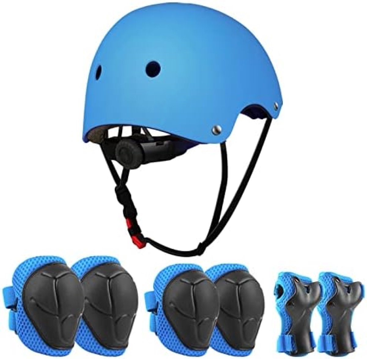 Kinderfietshelm en beschermingsset voor kinderen van 3-10 jaar - Verstelbare helm, knie- en elleboogbeschermers - Geschikt voor skateboarden, scooters, fietsen en rolschaatsen - Blauw