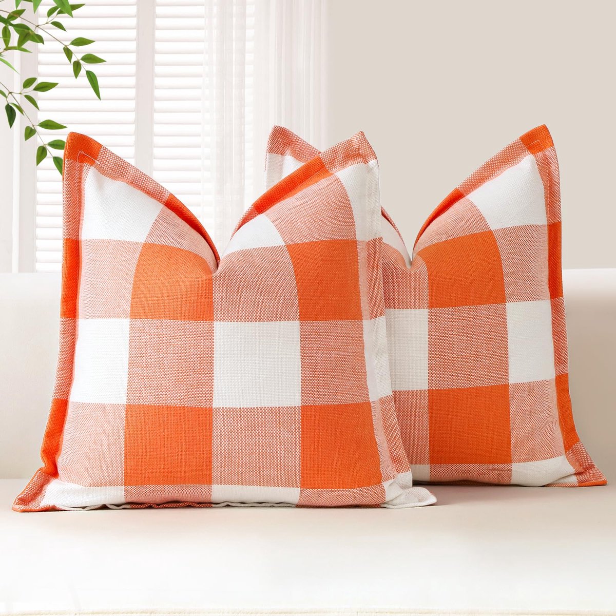 Ibenzoa Set van 2 Buffalo Geruite Kussenslopen, Decoratie 60x60 cm oranje