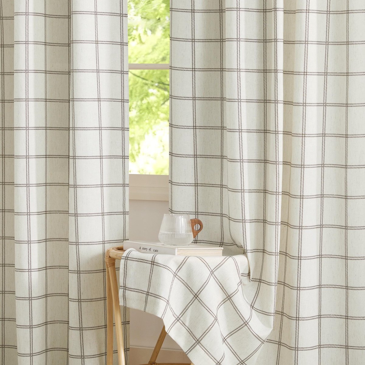 Ibenzoa Luxe Half-Transparante Linnenlook Gordijnen met Patroon voor Diverse Interieurs, Set van 2, 245 x 132 cm wit