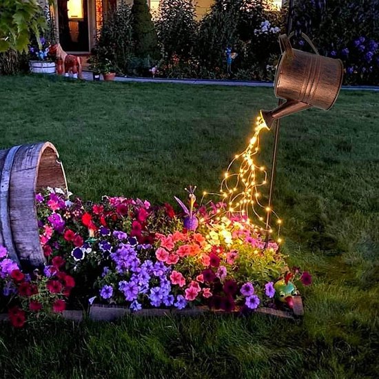 Solar gieterverlichting, tuindecoratie - waterdicht, koperen buitensculpturen, elfenlichtjes met sterretjes, decoratieve lamp om in de tuin op te hangen (met beugel