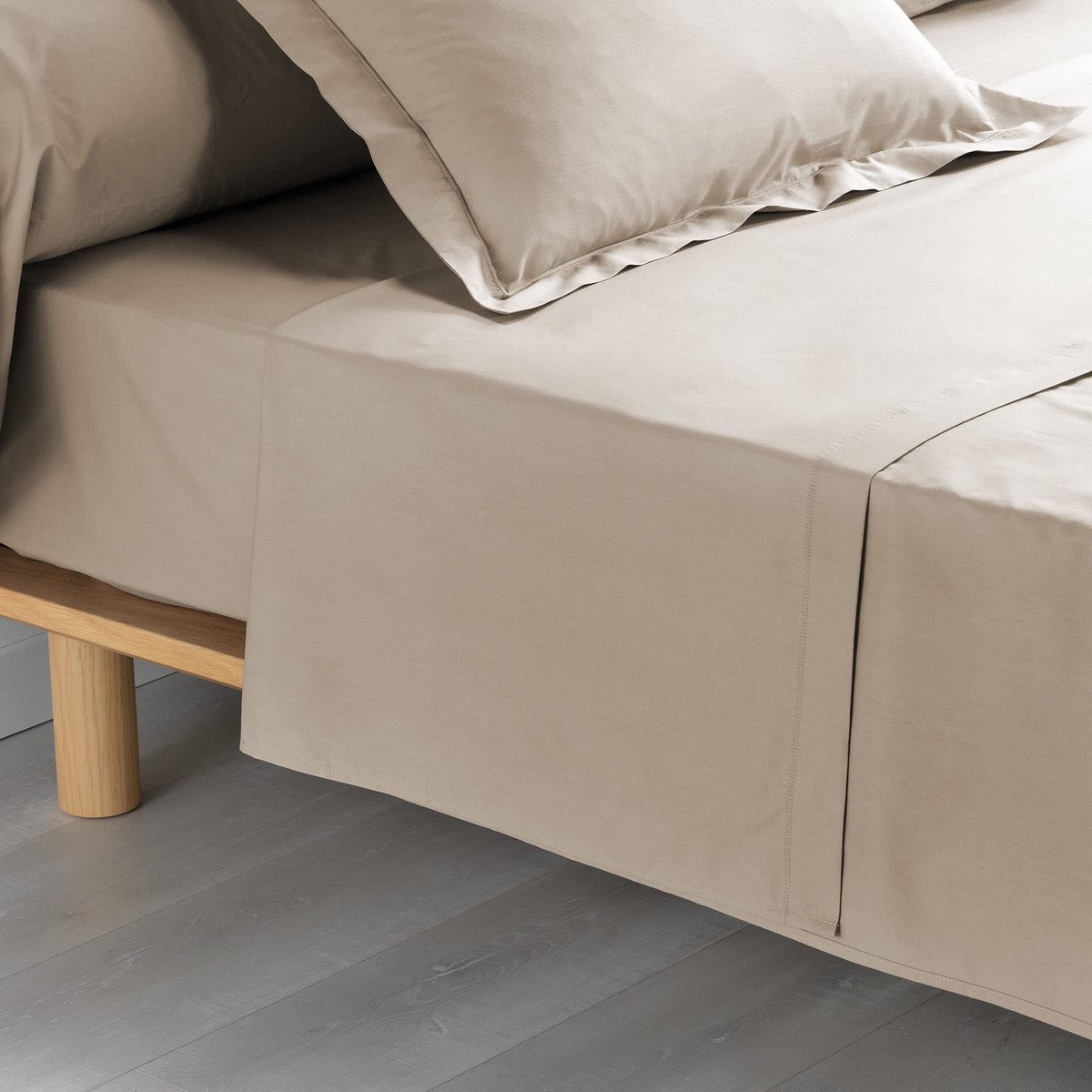 Ibenzoa Zacht Percale Katoenen Tweepersoonslaken in Natuurlijke Tint 240 x 300 cm Beige