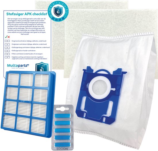 Multaparts® stofzuiger-APK set geschikt voor Philips Performer Active | Complete onderhoudsset met stofzuigerzakken type S-BAG (10 x), motorfilter (2 x), HEPA filter, geursticks (5 x) APK-checklist & APK-sticker | Maak je stofzuiger als nieuw