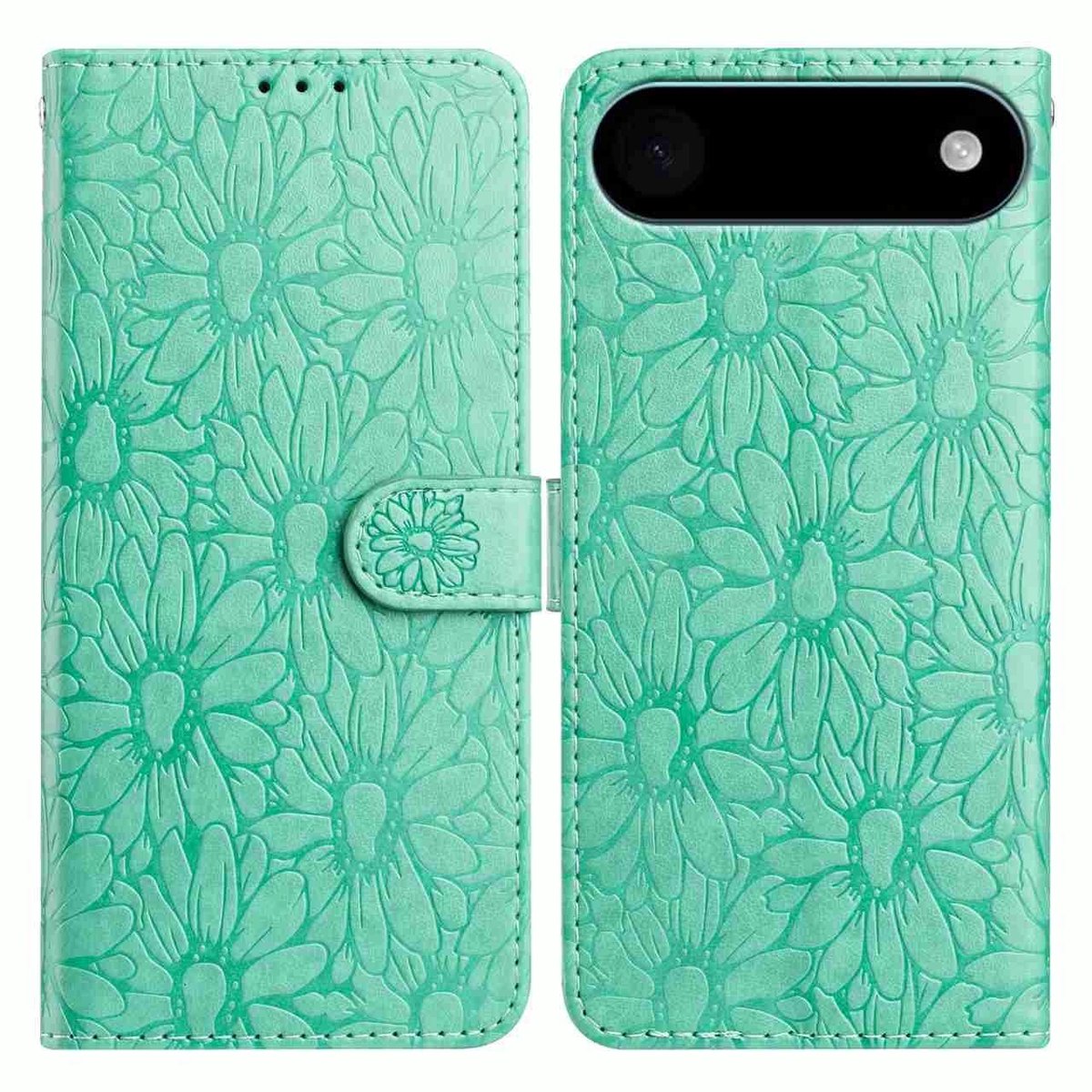 Mobigear Telefoonhoesje geschikt voor Apple iPhone Air Hoesje | Mobigear Flowers Bookcase Portemonnee | Pasjeshouder voor 3 Pasjes | Telefoonhoesje voor Pinpas / OV Kaart / Rijbewijs - Groen