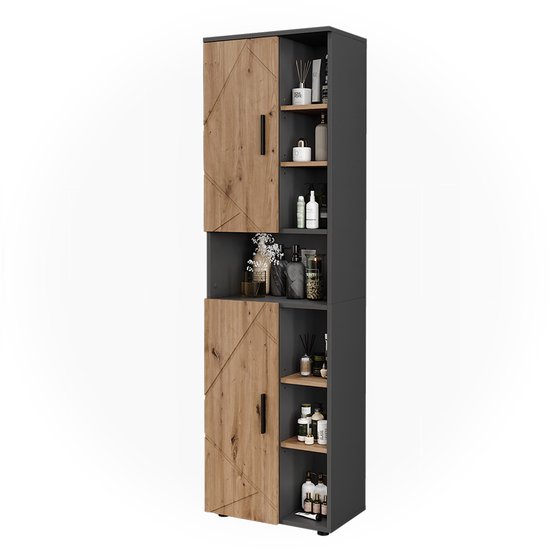Vicco Hoge kast Irma, Antraciet/Goudkleurig Eiken, 50 x 172 cm met 2 deuren