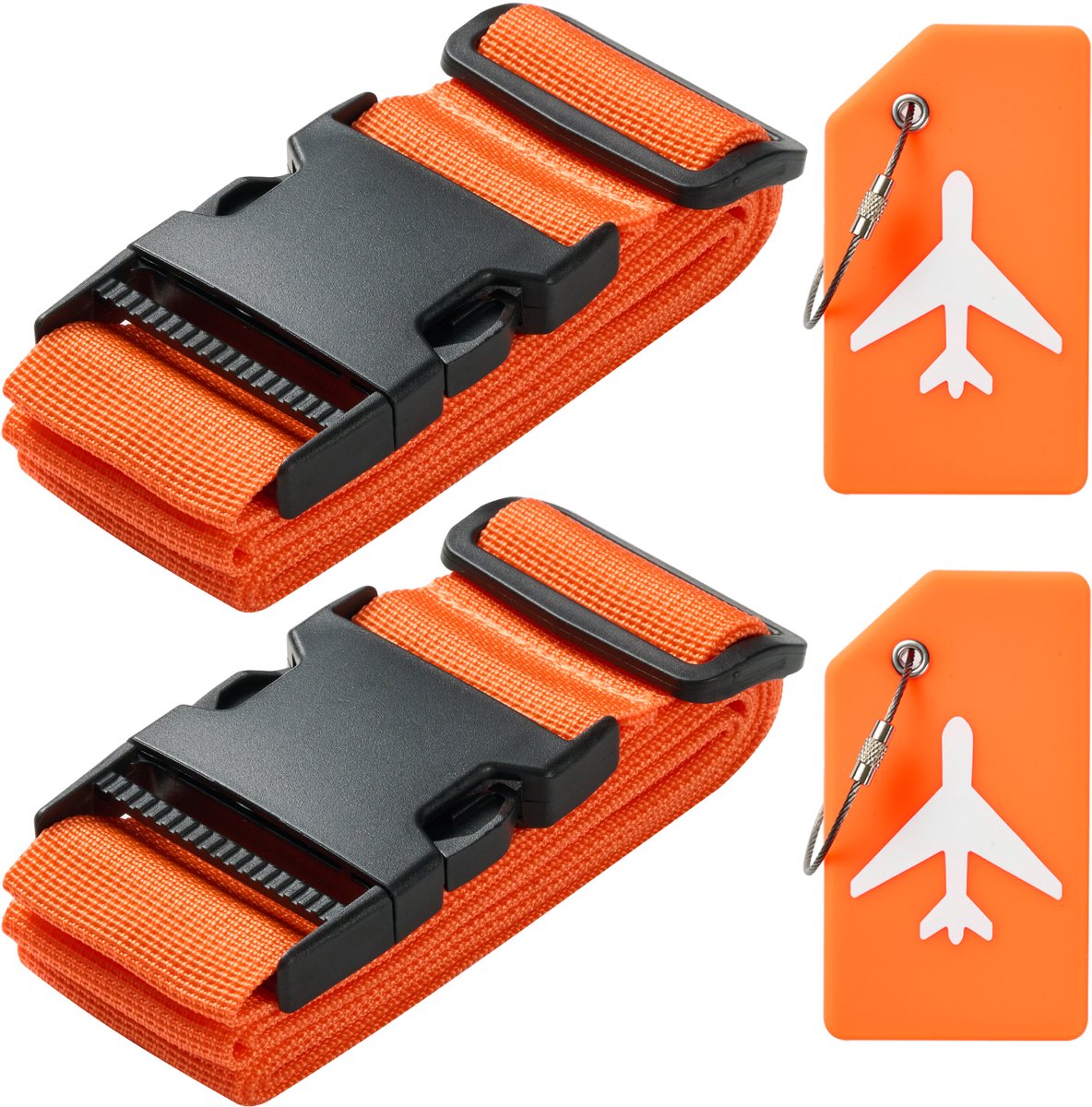 Bol.com YONO Kofferriem met Kofferlabel - 2 Kofferband en 2 Bagagelabel - Dubbele Bagage Riem Verstelbaar - 4 Pack - Oranje aanbieding