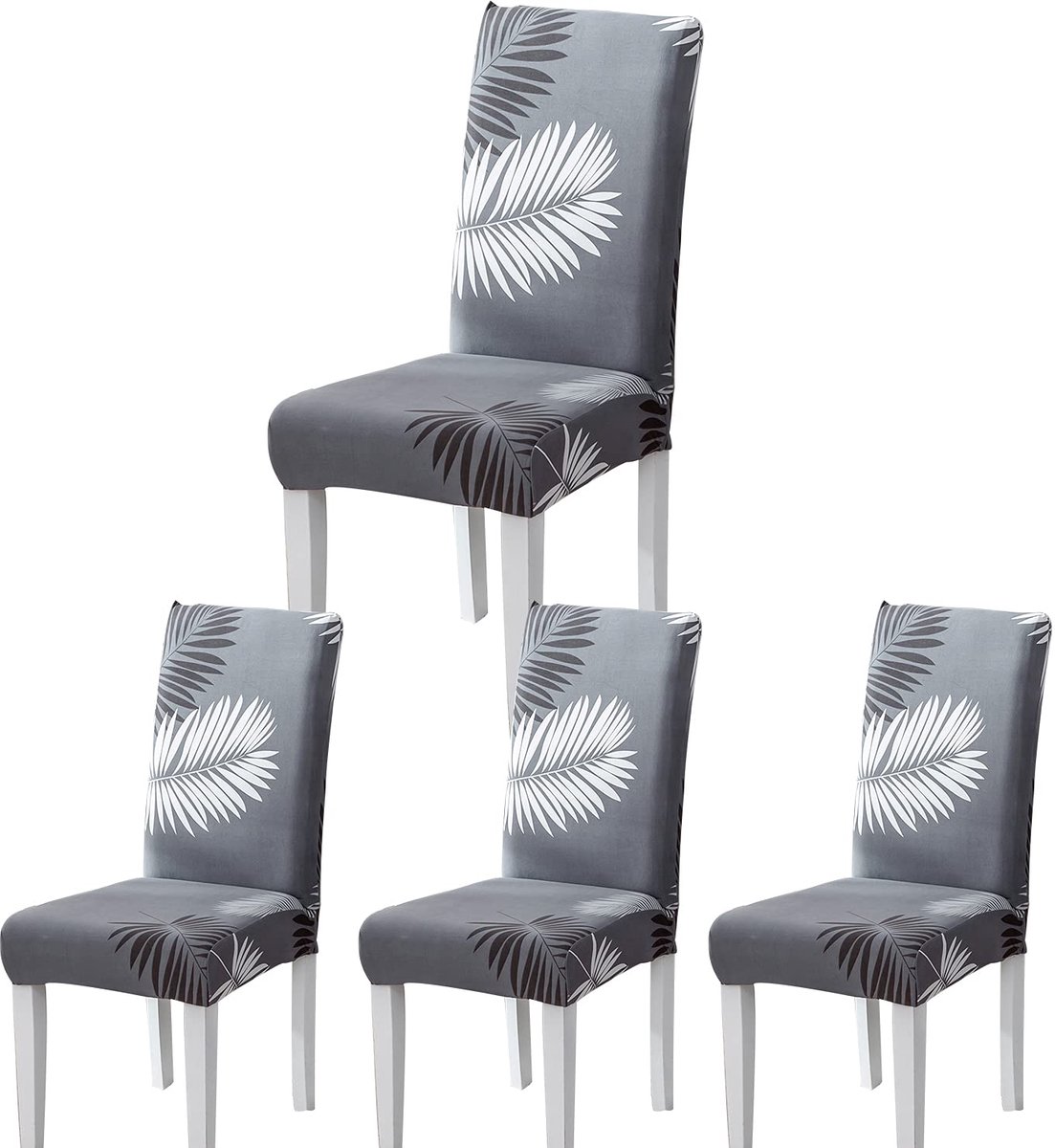 Ibenzoa® BalladHome Stoelhoezen Set van 6, Jacquard Eetkamerstoelhoezen, Universele Stretch Stoelhoezen, Grijs-Blad